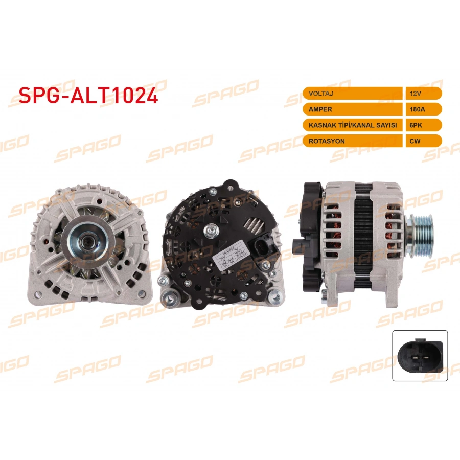 ALTERNATOR 12V 180A 6PK (ALT2608) PASSAT B6 B7 - SUPERB 09-15 (1.6 2.0 TDI ARACLAR ICIN)