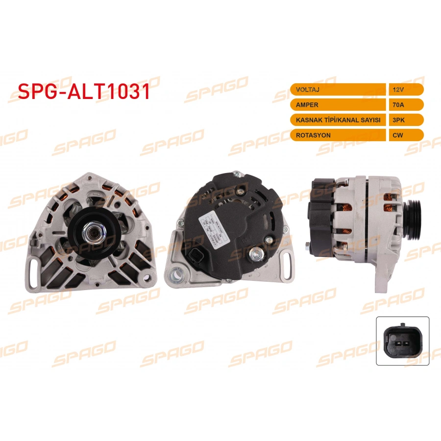 ALTERNATOR 12V 70A 3PK (ALT875) CLIO II III - SYMBOL I II - TWINGO 96-06 - LOGAN (1.2 BENZINLI ARACLAR ICIN)
