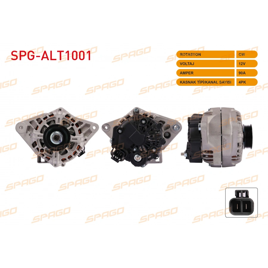 ALTERNATOR 12V 90A 4PK (ALT893) ACCENT 00-05 - ERA 06-12 - GETZ 02-08 / RIO 06-11 - CERATO 04-07 (BENZINLI ARACLAR ICIN)