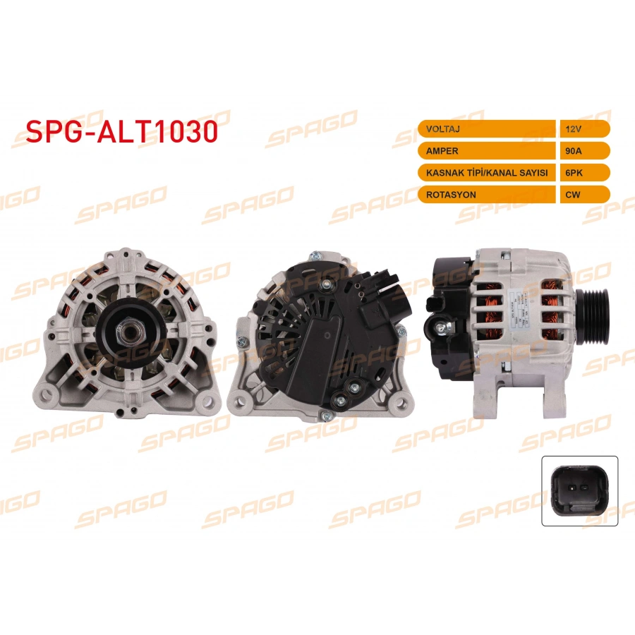 ALTERNATOR 12V 90A 6PK (ALT886) PARTNER 206 307 406 407 / BERLINGO XSARA C4 C5 (BENZINLI ARACLAR ICIN)