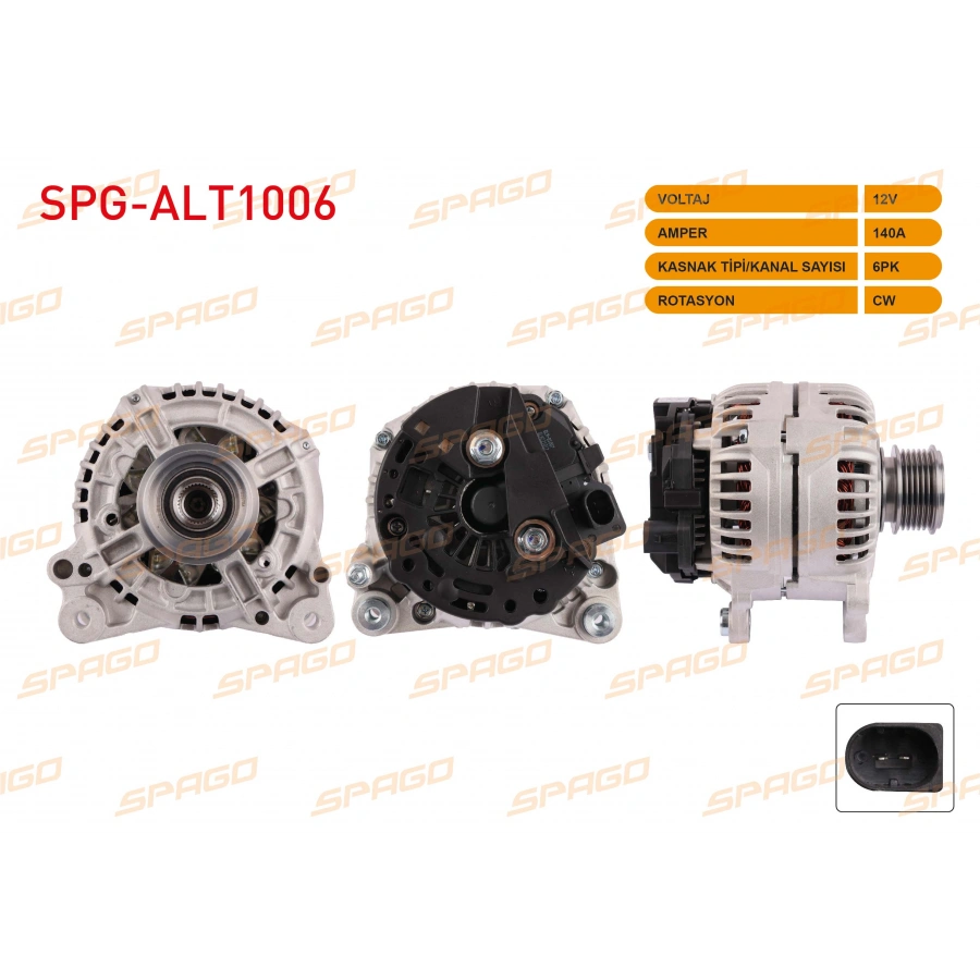 ALTERNATOR (B TIPI) 12V 140A 6PK GOLF VI - JETTA III IV - CADDY III IV / A3 09-15 - Q3 11-18 (1.6 2.0 TDI ARACLAR ICIN)