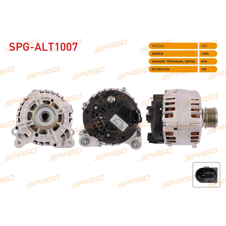 ALTERNATOR (V TIPI) 12V 140A 6PK GOLF VI - JETTA III IV - CADDY III IV / A3 09-15 - Q3 11-18 (1.6 2.0 TDI ARACLAR ICIN)