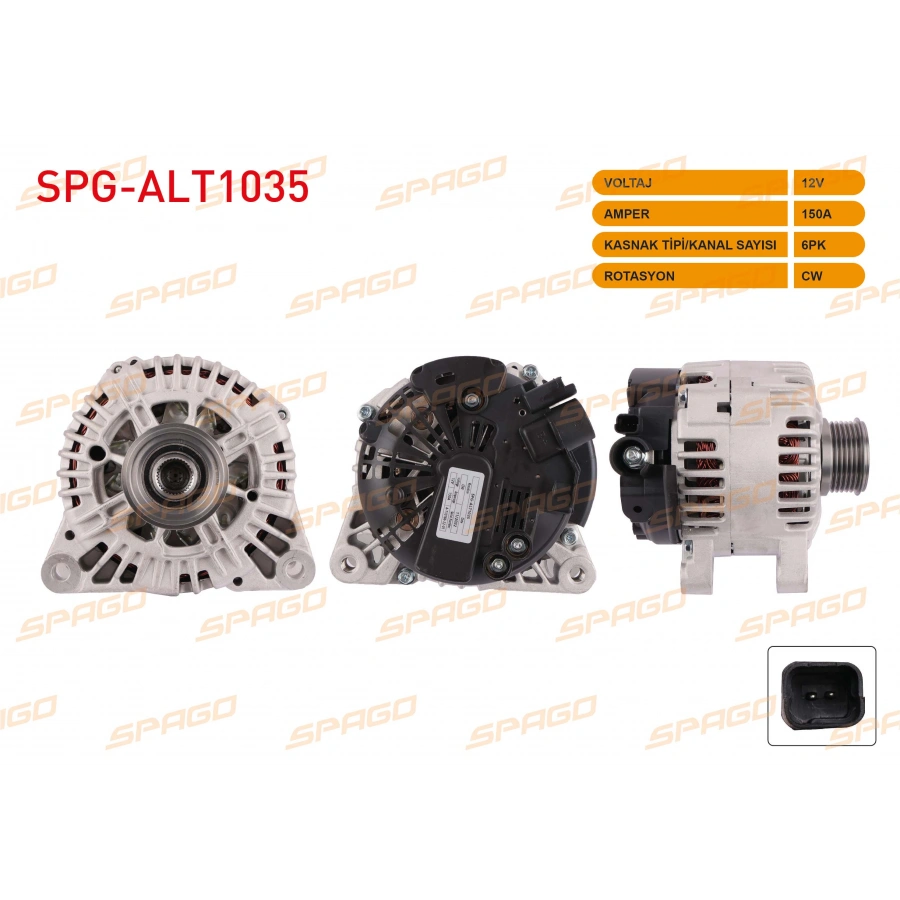 ALTERNATOR (B TIPI) 12V 150A 6PK (ALT200) PARTNER EXPERT BOXER / BERLINGO JUMPY JUMPER (DIZEL ARACLAR ICIN)