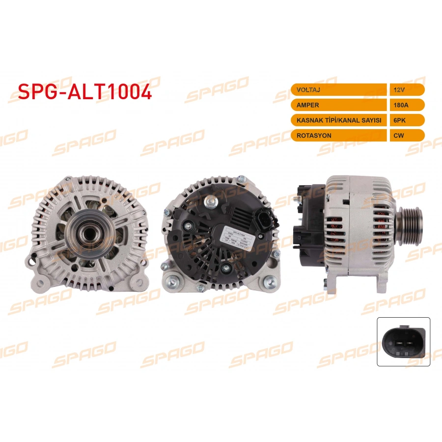 ALTERNATOR (V TIPI) 12V 180A 6PK (ALT8600) TRANSPORTER T5 T6 - CRAFTER 06-16 - CADDY 15-20