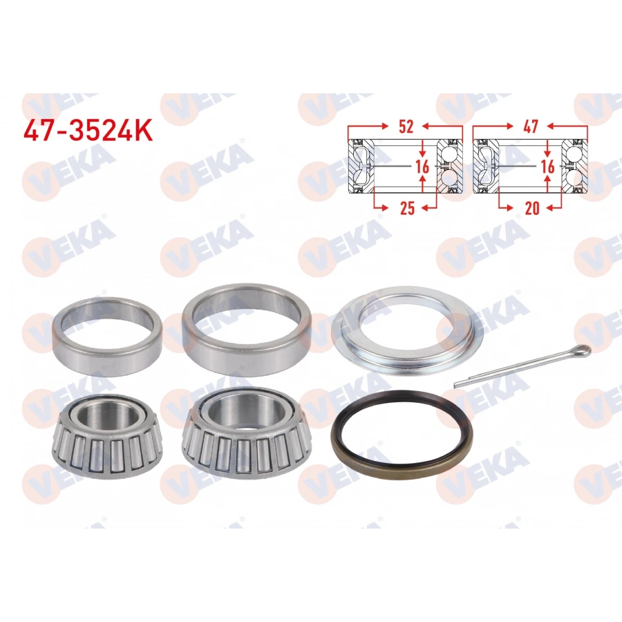 ARKA TEKERLEK RULMAN KITI E.M 52X25X16 / 47X20X16 RENAULT 12 / TOROS 1.3 - 1.4 1971-2000