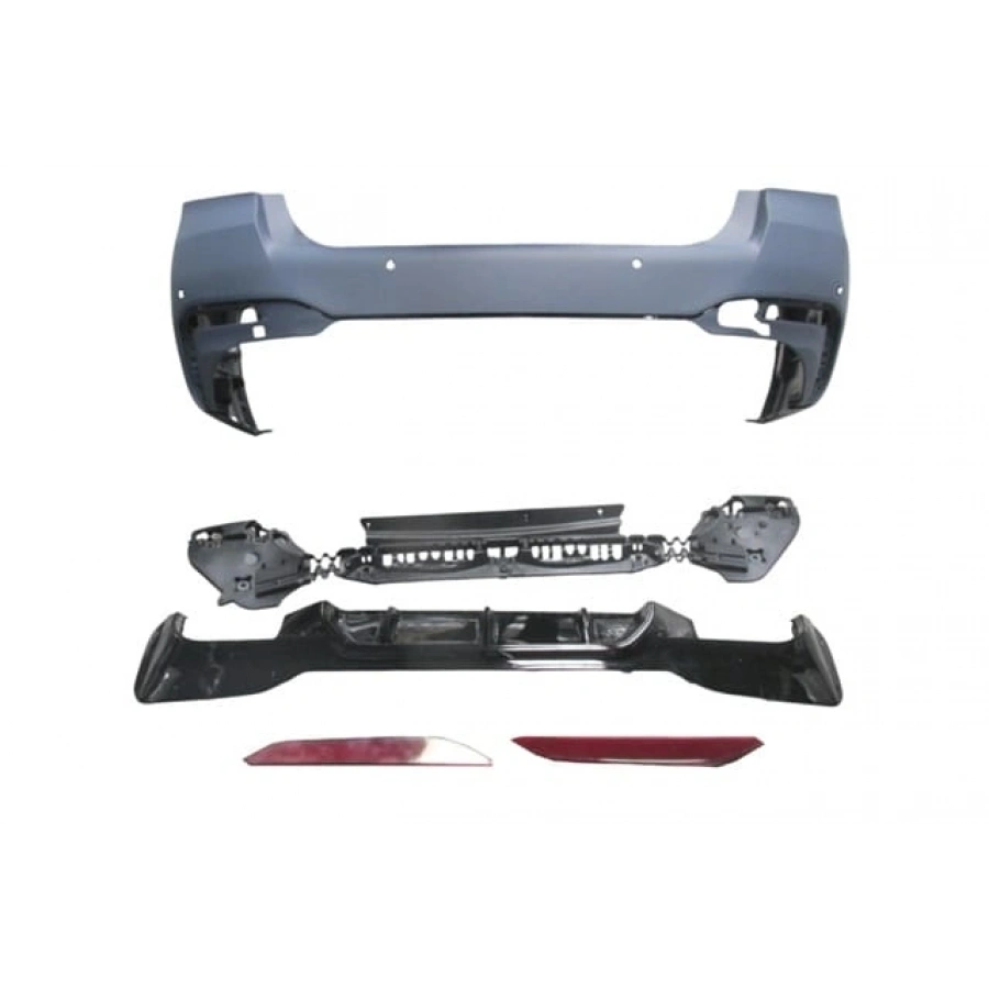 BMW 5 SERI- G30- 20/22; ARKA TAMPON ASTARLI(KARLIKLI-REFLEKTÖRLÜ-BRAKETLİ-ÇEKİ KAPAKLI-SENSÖRLÜ)(M5)