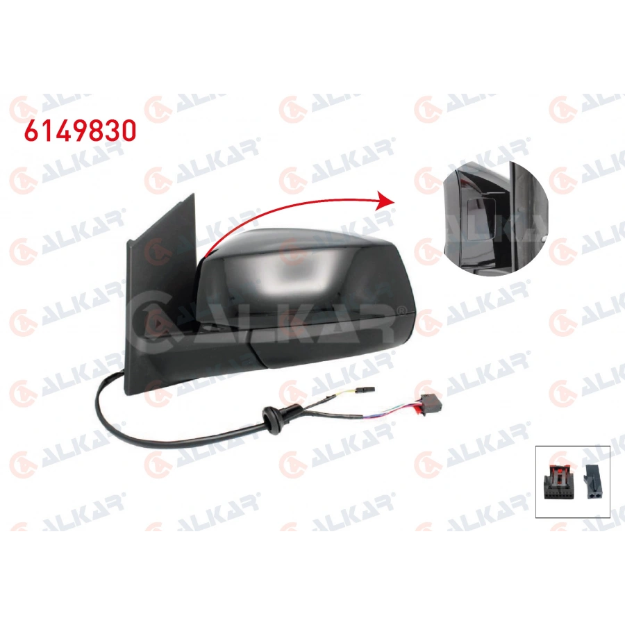 DIS DIKIZ AYNASI SOL ELEKTRIKLI ISITMALI OTOMATIK KATLANIR KOR NOKTALI PARLAK SIYAH 7+2 PIN FORD TOURNEO CONNECT 2022- / VOLKSWAGEN CADDY V 2020-