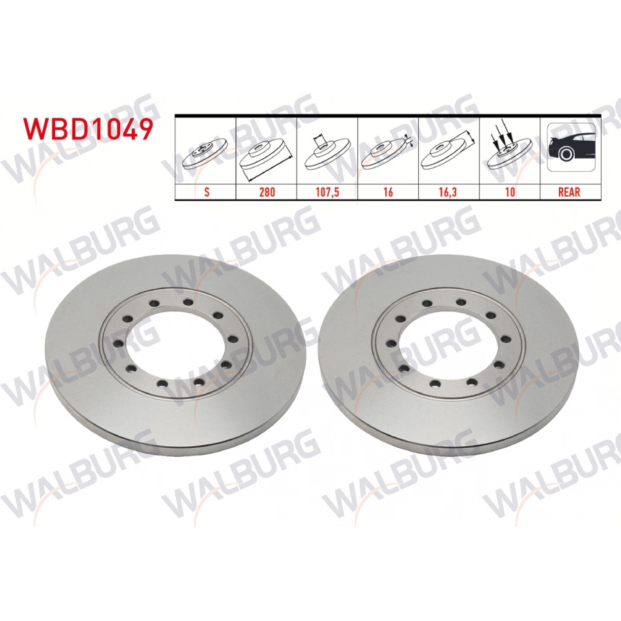 FREN DISKI ARKA DUZ KAPLAMALI 10 BJN 280X16X107,5X16,3 FORD TRANSIT (V348) 2.2 TDCI 2006-2014/ TRANSIT 2.4 TDCI 2006-2014 / TRANSIT 2.2 TDCI 2006-2014 / TRANSIT 3.2 TDCI 2006-2014