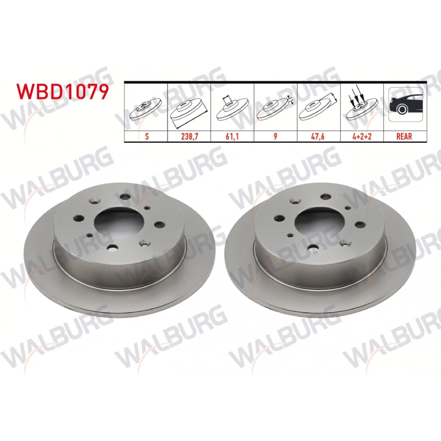 FREN DISKI ARKA DUZ 4 BJN 238,7X9X61,1X47,6 HONDA JAZZ II (GD) 1.4i 2002-2004
