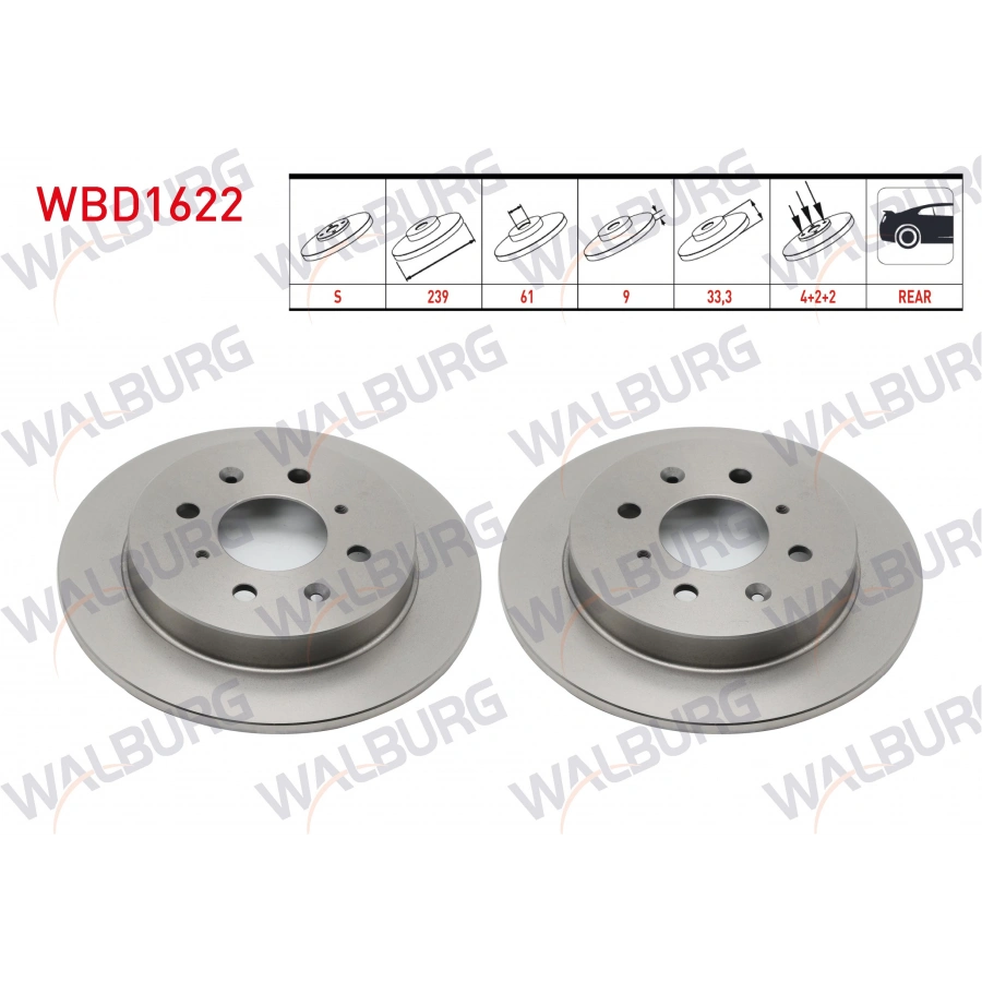 FREN DISKI ARKA DUZ 4 BJN 239X9X61X33,3 HONDA JAZZ III (GE_,GG_,GP_,ZA_) 1.2 1.3i 1.4 2008- / JAZZ IV (GK_) 1.3 1.5 2015-/ CITY V 2008-