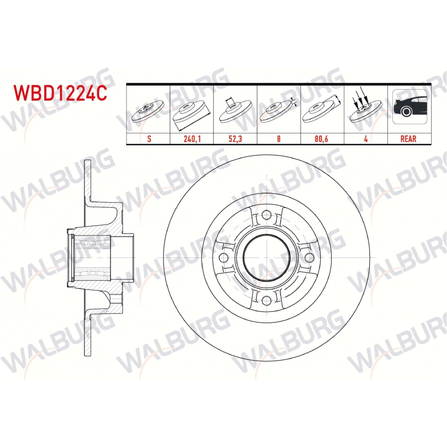 FREN DISKI ARKA DUZ 4 BJN 240X8X54,92X80,7 MEGANE II 1.5 DCI - 1.4i 16v - 1.9 DCI PORYA RULMANLI MANYETIK ABS OKUYUCULU 2002-2008/ CLIO III 1.5 DCI - 1.4i 2005-2012/MODUS 1.4i 16v - 1.5 DCI 2004-