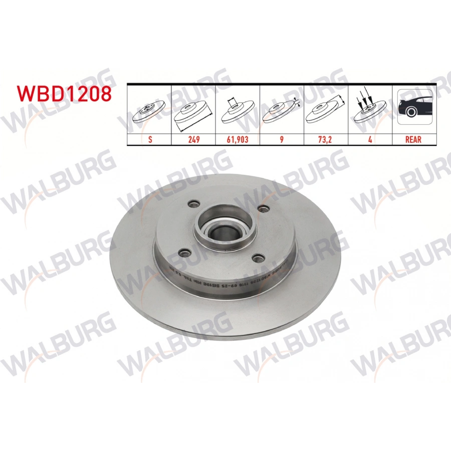 FREN DISKI ARKA DUZ 4 BJN 248,8X9X61,92X73,2 308 1.6 HDI - 1.6 THP - 1.6 VTI PORYA RULMANLI MANYETIK ABS OKUYUCULU 2007-2013/C4 1.6 HDI-1.6 2004-2009/C4 1.6 HDI 2009-/DS4 1.6 E-HDI-1.6THP 2011-