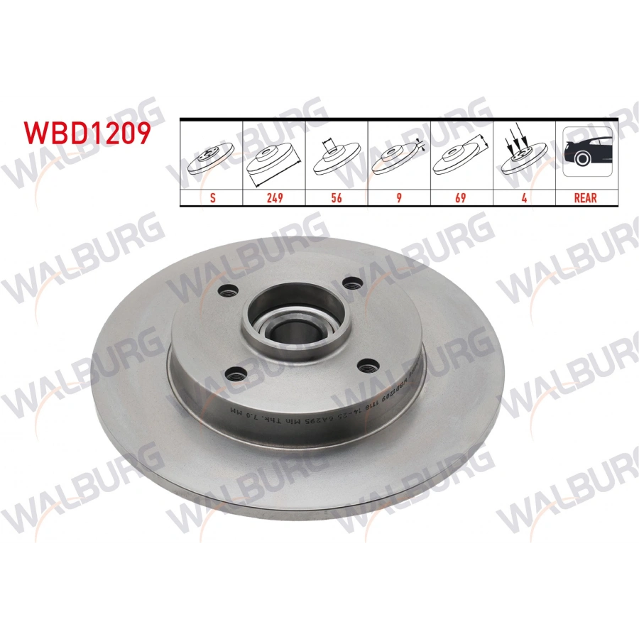 FREN DISKI ARKA DUZ 4 BJN 249X9X61,92X67,1 PEUGEOT 208 1.4-1.6-1.6HDI PORYA RULMANLI MANYETIK ABS OKUYUCULU 2012-/307 1.6-1.4HDI-1.6HDI 2000-2007/C3 II 1.6 VTI-HDI-1.4HDI 2009-/C4 1.6-1.6HDI 2004-2009