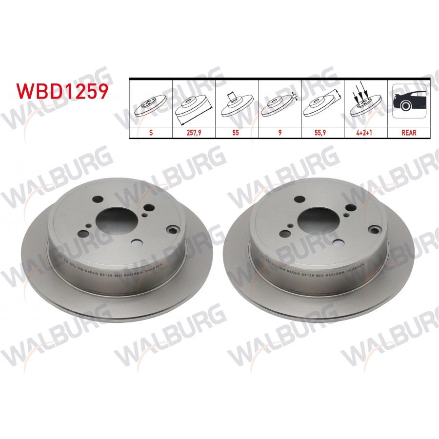 FREN DISKI ARKA DUZ 4 BJN 257,9X9X55X55,9 TOYOTA COROLLA (_E12_) 1.4 VVT-I 2002-2007 / COROLLA (_E12_) 1.6 VVT-I 2002-2007 / COROLLA (_E12_) 1.8 VVT-I 2002-2007