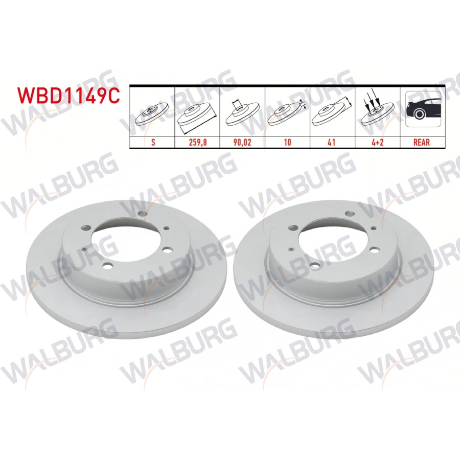 FREN DISKI ARKA DUZ KAPLAMALI 4 BJN 259,8X10X90X41 MITSUBISHI CARISMA 1.6 1995-2006/ CARISMA 1.8 GDI 1995-2006/ VOLVO S40 I 1.6i 16v - 1.8i 16v 1995-2003/ V40 1.6 - 1.8 - 2.0 1995-2004