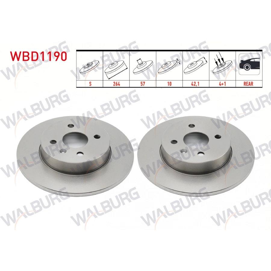 FREN DISKI ARKA DUZ 4 BJN 264X10X57X42,1 OPEL COMBO C 1.3 CDTI - 1.7 CDTI - 2001-2006/ MERIVA A 1.6 - 1.3 CDTI 2003-2010/ ASTRA H 1.4i - 1.6i -1.3 CDTI 2004-2010