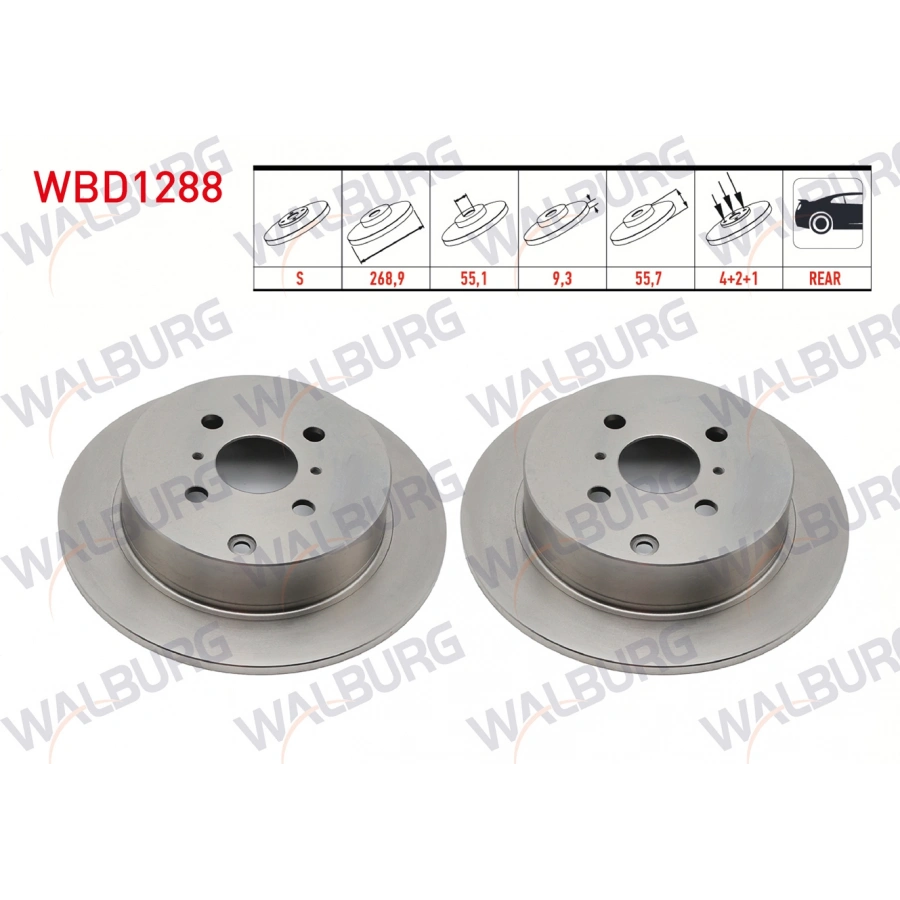 FREN DISKI ARKA DUZ KAPLAMALI 4 BJN 268,9X9,3X55X57 YARIS 1.4 D-4D-1.5 VVT-I-1.3i 1999-2005/COROLLA 1.6 VVT-I-1.4 VVT-I-2.0 D-4D 2001-2007/COROLLA VERSO 2.0 D-4D-1.6 VVT-I 2001-2004/YARIS VERSO 1.4 D