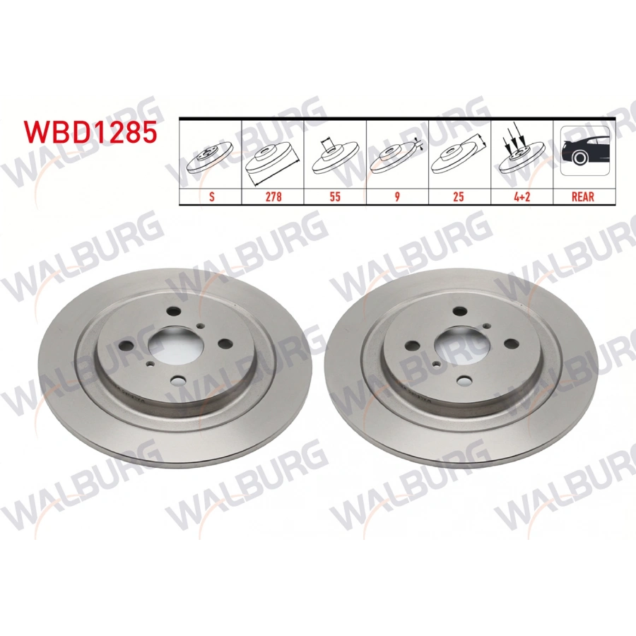 FREN DISKI ARKA DUZ KAPLAMALI 4 BJN 278X9X55X25 YARIS 1.0 VVT-I 2006-2010/YARIS 1.3 VVT-I 2006-2010/YARIS 1.4 D-4D 2006-2010/YARIS 1.33 VVT-I 2006-2010/YARIS 1.33 2011-/YARIS 1.4 D-4D - 1.5 HYBRID 11-