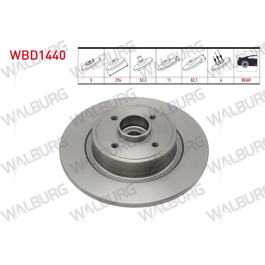 FREN DISKI ARKA DUZ 4 BJN PORYA RULMANLI MANYETIK ABS OKUYUCULU 274X11X52,3X82,1 RENAULT GRAND SCENIC II 1.5 DCI - 1.6i 2004-2009