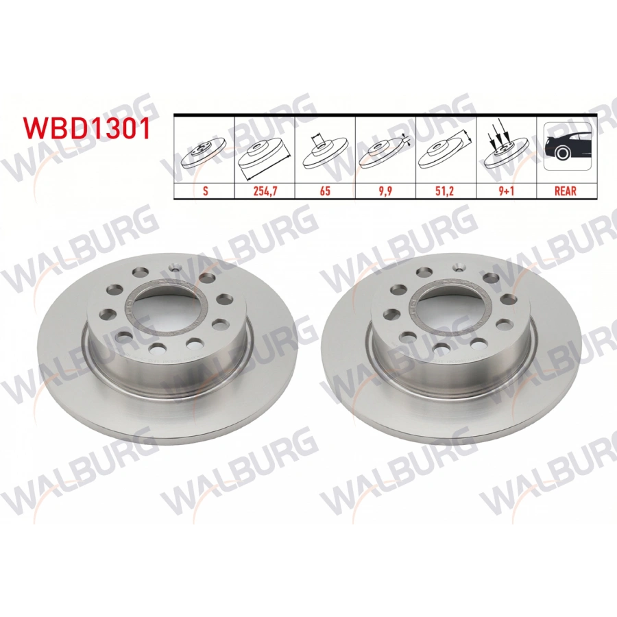 FREN DISKI ARKA DUZ 5 BJN 253X9,9X65X51,2 GOLF V 1.4 TSI-1.6 TDI-2.0 TSI 2003-2009/LEON 1.6 TDI-1.4 TSI 2005-2012/A3 1.6-2.0 TFSI 2003-2012/OCTAVIA 1.6 TDI 2004-2012/TOLEDO III 1.6 2004-2009