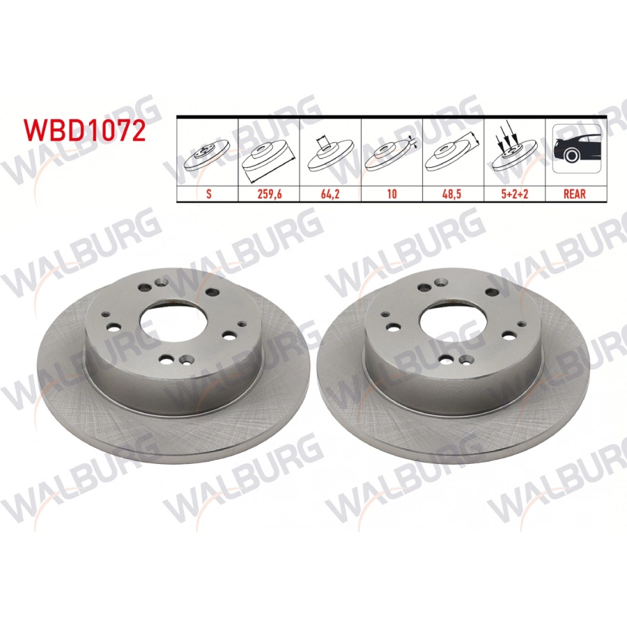 FREN DISKI ARKA DUZ 5 BJN 259,6X10X64,2X48,5 HONDA CIVIC VII 2.0 I-VTEC 2000-2006 / CIVIC VII 2.0 TYPE-R 2000-2006