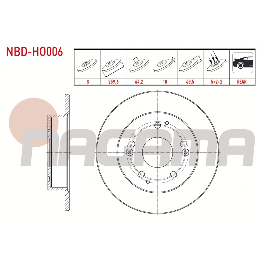 FREN DISKI ARKA DUZ 5 BJN 259,6X10X64,2X48,5 HONDA CIVIC VII 2.0 I-VTEC 2000-2006 / CIVIC VII 2.0 TYPE-R 2000-2006