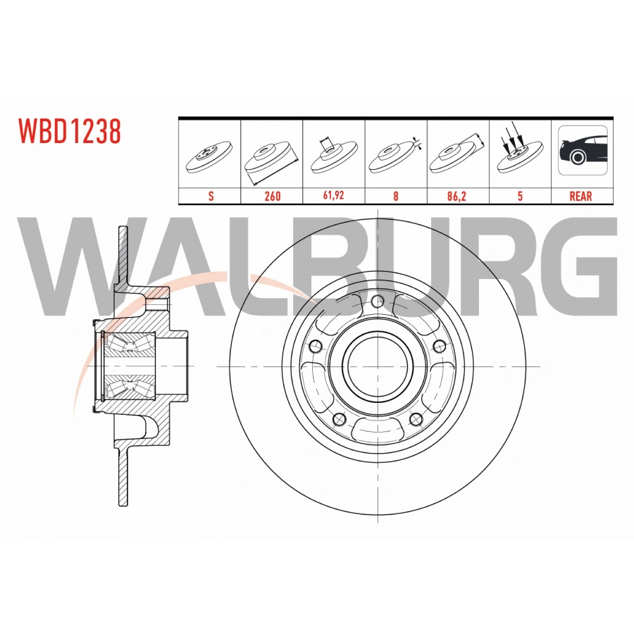 FREN DISKI ARKA DUZ 5 BJN 260X8X62X86 RENAULT RENAULT MEGANE III 1.6i 16v - 1.5 DCI PORYA RULMANLI MANYETIK ABS OKUYUCULU 2008-2015 / SCÉNIC III (JZ0/1) 1.5 DCI - 1.6 16v 2009-