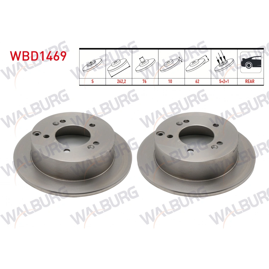 FREN DISKI ARKA DUZ 5 BJN 262,2X10X76X62 KIA SPORTAGE 2.0 CRDI 2004-2010/ MAGENTIS 2.0 - 2.0 CRDI 2005-/ HYUNDAI TUCSON 2.0 CRDI 2004-2010/ SONATA 2.0 VVTI - 2.0 CRDI 2005-2010