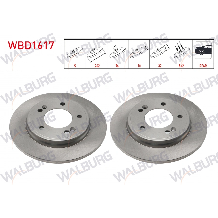 FREN DISKI ARKA DUZ 5 BJN 262X10X76X32 HYUNDAI ELANTRA VI 2015-2020/ ELANTRA VII 2021-/ IONIQ 1.6 HYBRID 2016-/ KIA NIRO 1.6 HYBRID 2016-