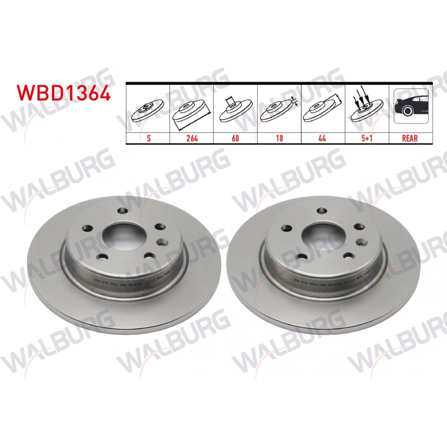 FREN DISKI ARKA DUZ 5 BJN 264X10X60X44 5OPEL ASTRA K 1.6 CDTI -1.6i -1.4i 15 JANT 2015-