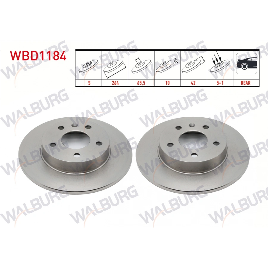 FREN DISKI ARKA DUZ 5 BJN 264X10X65,5X42 OPEL ASTRA G 1.8 16v - 2.0 16v 1998-2005/ ASTRA H 1.3 CDTI - 1.6i 16v - 1.9 CDTI 2004-2010/ ZAFIRA A 1.6 16v - 1.8 16v -1999-2005/ MERIVA A 1.3 CDTI 2003-2010