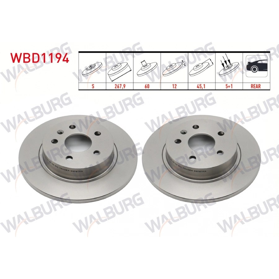 FREN DISKI ARKA DUZ 5 BJN 267,9X12X60X45,1 OPEL ASTRA J 1.3 CDTI - 1.6i - 1.4i 2009-2016/ MOKKA 1.4 - 1.6 - 1.7 CDTI 2012-/ CHEVROLET TRAX 1.4 - 1.6 2012-2014/ CRUZE 2.0 CDI - 1.6 15 JANT 2011-2014