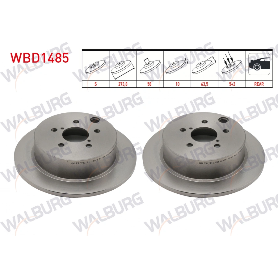 FREN DISKI ARKA DUZ 5 BJN 273,8X10X58X63,5 SUBARU XV 1.6i 2012- / FORESTER (SJ) 2.0 2013-