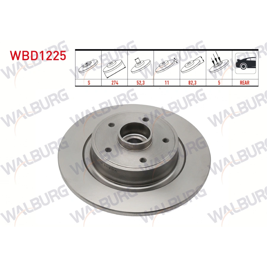 FREN DISKI ARKA DUZ KAPLAMALI 5 BJN 274X11X61,92X82 RENAULT LAGUNA II 1.6i 16v - 1.9 DCI - 2.0i 16V PORYA RULMANLI MANYETIK ABS OKUYUCULU 2001-2007