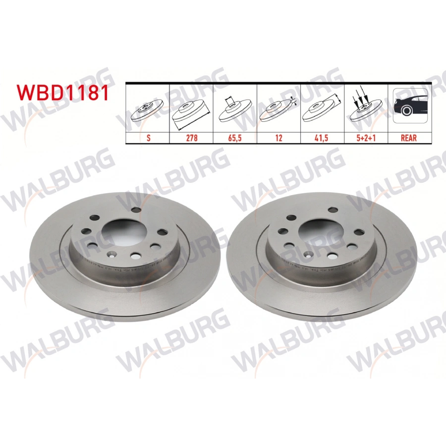 FREN DISKI ARKA DUZ KAPLAMALI 5 BJN 278X12X65,5X41,5 OPEL VECTRA C 1.6 16v 2.0 DTI 2002-2008 / VECTRA C 1.9 CDTI 2002 -2008/ VECTRA C 2.0 DTI 2002 -2008/ SIGNUM 1.8i 2003-