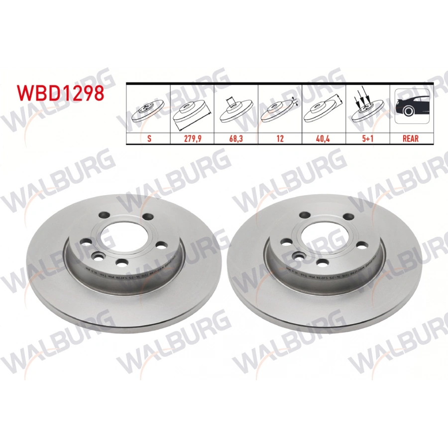 FREN DISKI ARKA DUZ 5 BJN 279,9X12X68,3X40,4 VOLKSWAGEN TRANSPORTER IV 1.9 TD 1990-2003 / TRANSPORTER IV 2.4 D 1990-2003 / TRANSPORTER IV 2.5 TDI 1990-2003 / TRANSPORTER IV 2.5 D 1990-2003