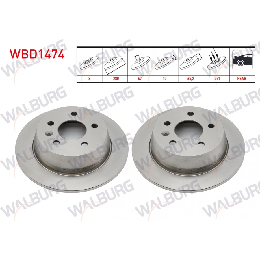 FREN DISKI ARKA DUZ KAPLAMALI 5 BJN 280X10X67X65,2 MERCEDES VITO (638) 108 CDI - 110 CDI - 112 CDI 1997-2003