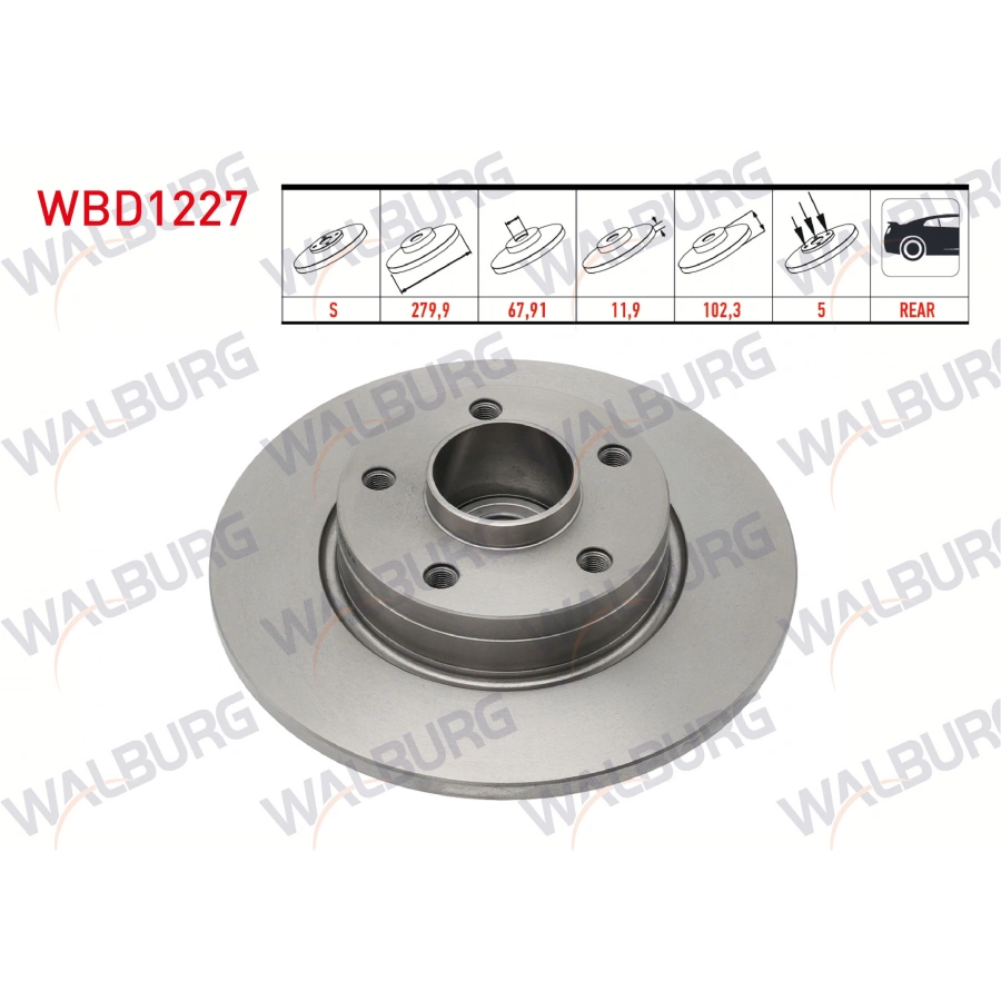 FREN DISKI ARKA DUZ KAPLAMALI 5 BJN 280X12X67,92X102,2 PORYA RULMANLI ABSLI RENAULT TRAFIC II 1.9 DCI - 2.0 DCI 2001-2014 / OPEL VIVARO (J7) 1.9 DTI 2002-2014/ VIVARO (X83) 2.0 CDTI 2015-