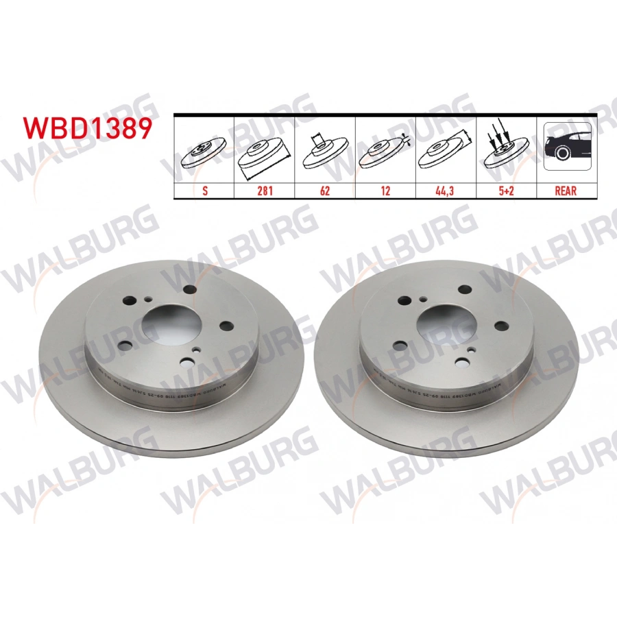 FREN DISKI ARKA DUZ KAPLAMALI 5 BJN 281X12X62X44,3 TOYOTA C-HR (_X1_) 1.8 Hybrid 2016- / TOYOTA C-HR (_X1_) 1.2 T 2016-