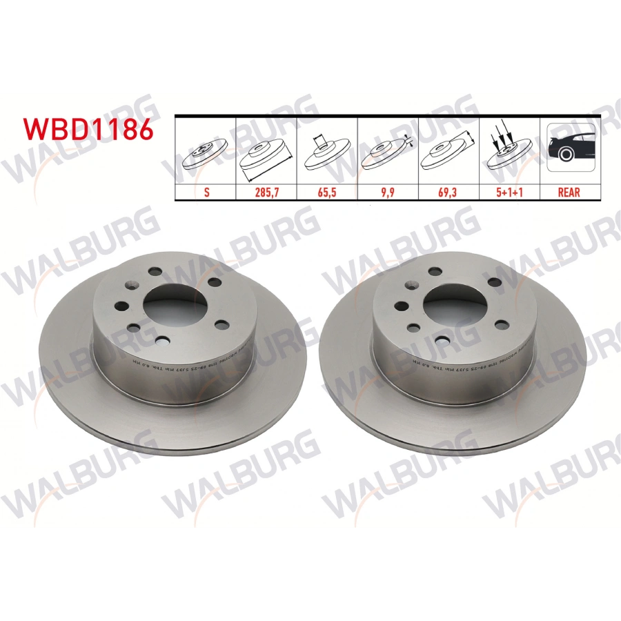 FREN DISKI ARKA DUZ 5 BJN 285,7X9,9X65,5X69,3 OPEL VECTRA B 2.0i 1995-2003 / VECTRA B 2.5 V6 1995-2003