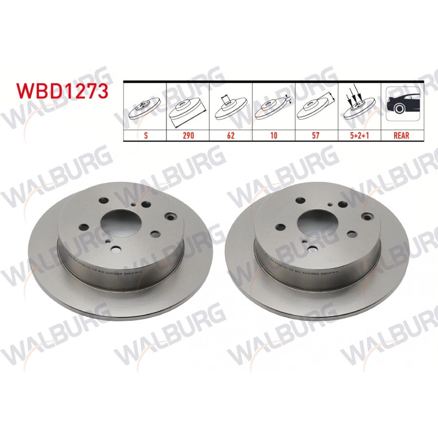 FREN DISKI ARKA DUZ 5 BJN 290X10X62X57 TOYOTA COROLLA VERSO 1.6 2004-2009 / COROLLA VERSO 1.8 2004-2009 / COROLLA VERSO 2.0 D-4D 2004-2009