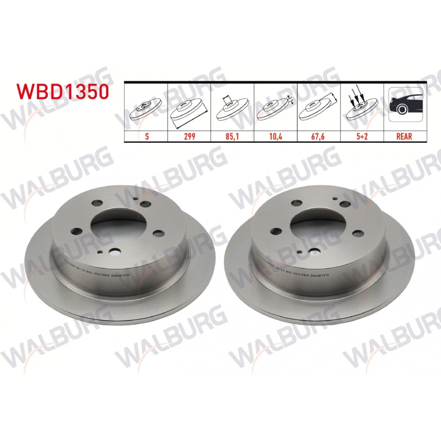 FREN DISKI ARKA DUZ KAPLAMALI 5 BJN 299X10,4X85,1X67,6 5 SSANGYONG KYRON 2.0 XDI 4X4 2005-2011 / ACTYON I 2.0 XDI 2005-2012