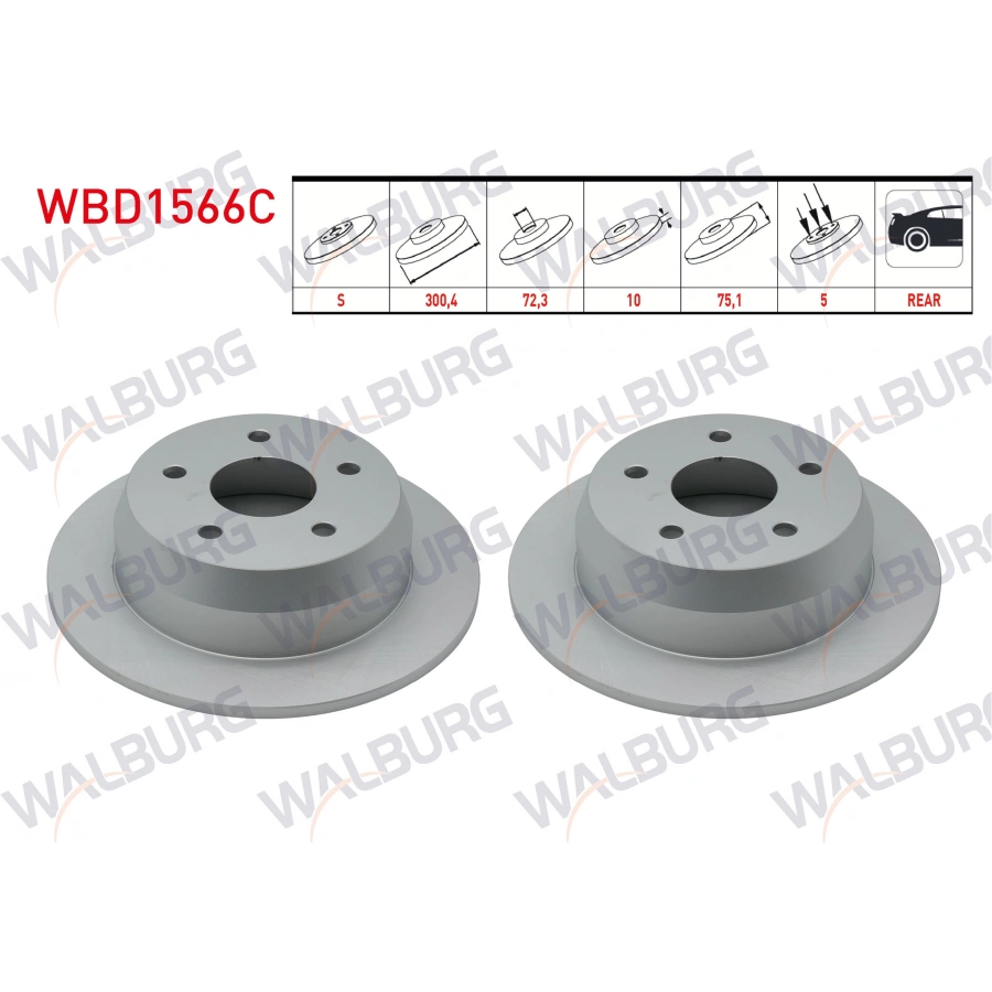 FREN DISKI ARKA DUZ 5 BJN 304,8X10X72,3X75,1 JEEP CHEROKEE 2.5 TD - 4.0i 4X4 1984-2001/ GRAND CHEROKEE II 2.7 CRDI - 3.1 TD - 4.0 - 4.7 V8 4X4 1998-2005
