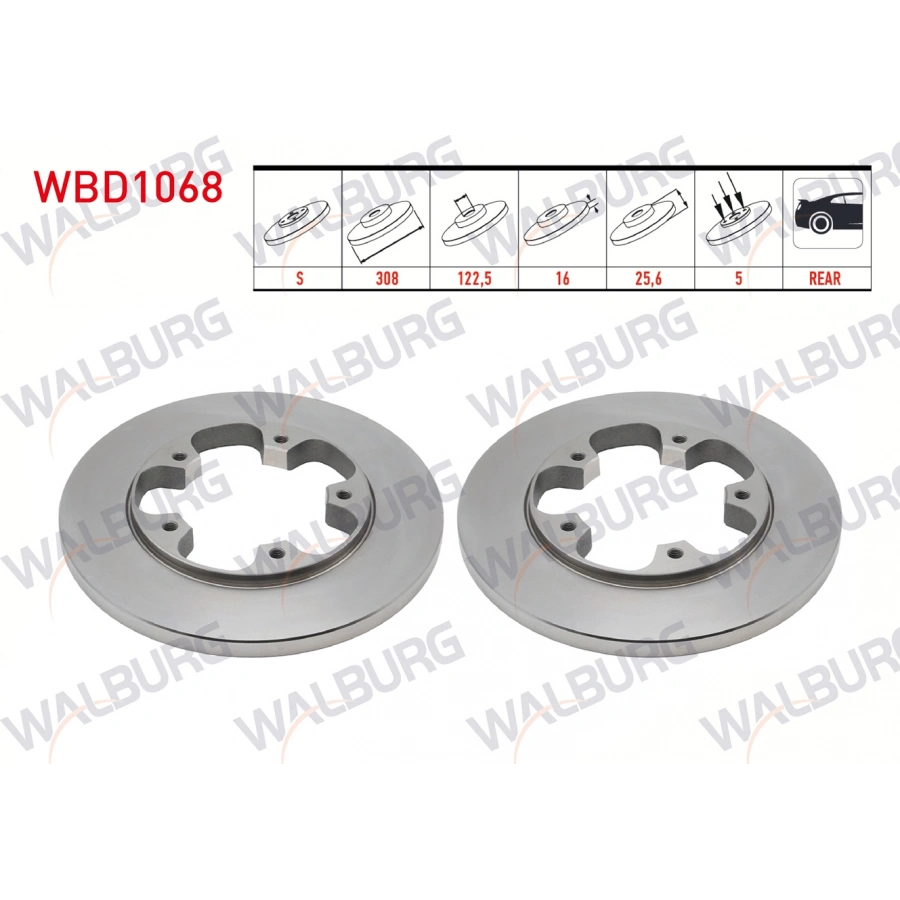 FREN DISKI ARKA DUZ 5 BJN 308X16X122,5X25,6 FORD TRANSIT (V363) 2.2 TDCI TEK TEKER 2014-