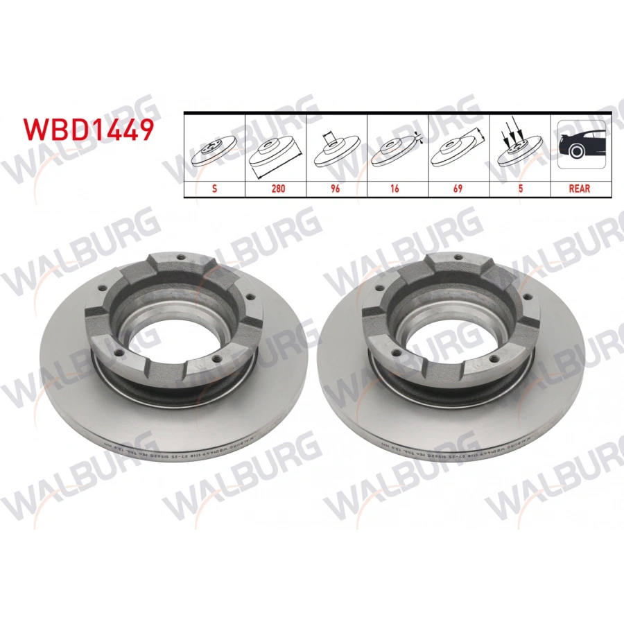 FREN DISKI ARKA DUZ KAPLAMALI 5 BJN ABSLI 280X16X96X69 FORD TRANSIT (V347) - (V348) 2.2 TDCI 2006-2004