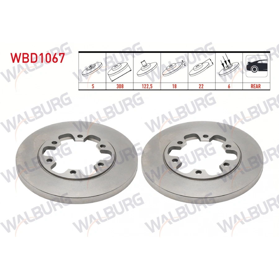 FREN DISKI ARKA DUZ KAPLAMALI 6 BJN 308X18X122,5X22 FORD TRANSIT (V363) 2.2 TDCI CIFT TEKER 2014-