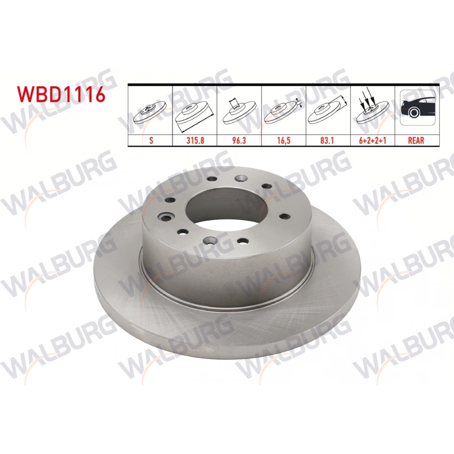 FREN DISKI ARKA DUZ 6 BJN 315,8X16,5X96,3X83,1 HYUNDAI H350 2.5 CRDI 2015-
