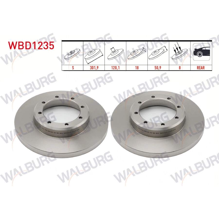 FREN DISKI ARKA DUZ 8 BJN 302X18X120,1X50,9 RENAULT MASTER III (FV) 2.3 DCI CIFT TEKER 2010-