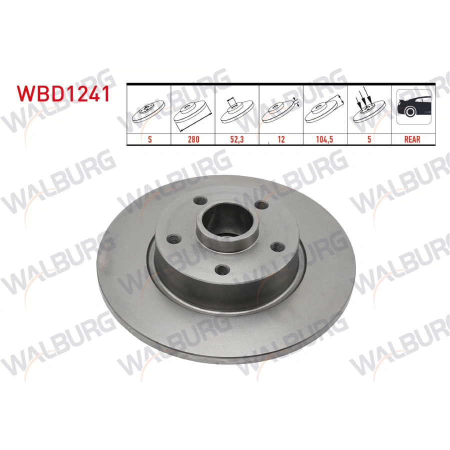 FREN DISKI ARKA DUZ ABSLI PORYALI 5 BJN 280X12X67,9X104,5 RENAULT TRAFIC III 1.6 DCI 2014- / OPEL VIVARO (X83) 1.6 CDTI 2015-