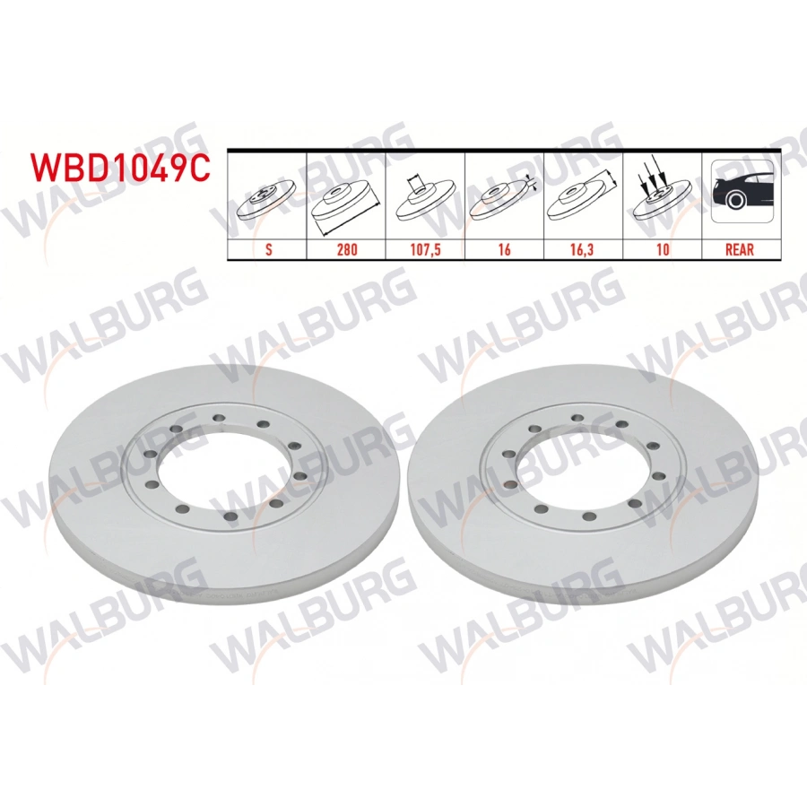 FREN DISKI ARKA DUZ KAPLAMALI 10 BJN 280X16X107,5X16,3 FORD TRANSIT (V348) 2.2 TDCI 2006-2014/ TRANSIT 2.4 TDCI 2006-2014 / TRANSIT 2.2 TDCI 2006-2014 / TRANSIT 3.2 TDCI 2006-2014